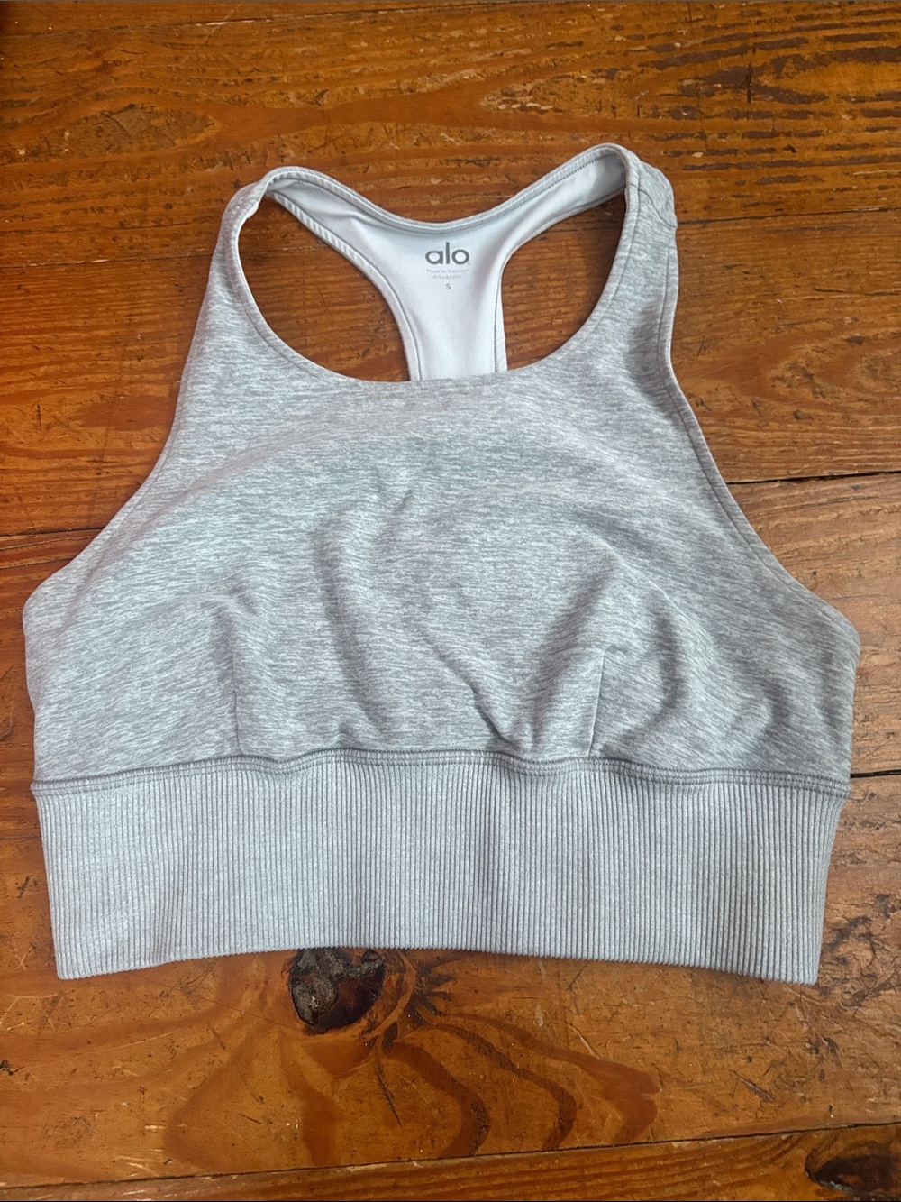 ALO Yoga Light Heather Gray High-Neck Racerback Sports Bra